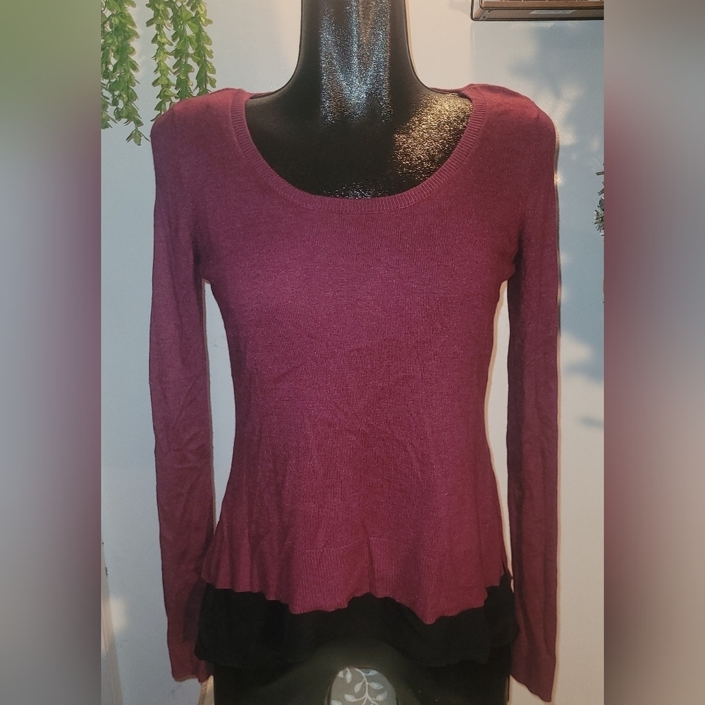 Guess Burgundy Sweater With Attached Black Fooler Undershirt Size S